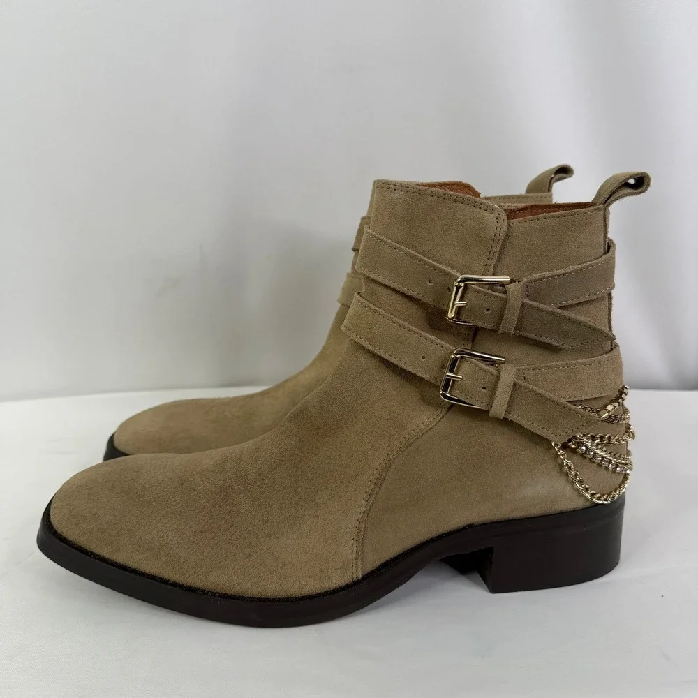 Aldo x Jordan Fisher Kairi Mens Tan Suede Chain Rhinestone Buckle Boots 10.5 NEW